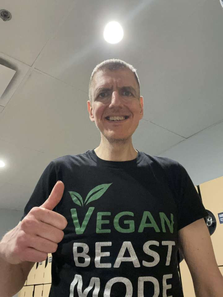 Rich in his Vegan gear at the gym.